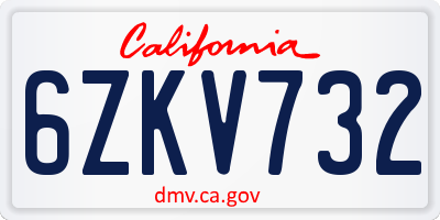 CA license plate 6ZKV732
