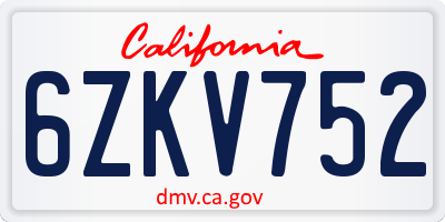 CA license plate 6ZKV752
