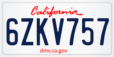 CA license plate 6ZKV757