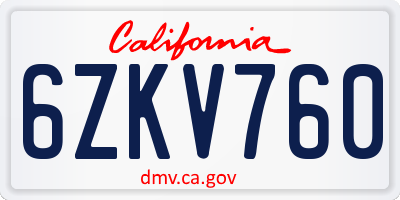 CA license plate 6ZKV760
