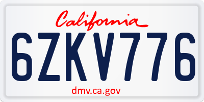 CA license plate 6ZKV776