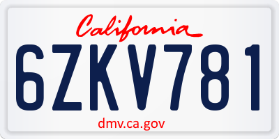 CA license plate 6ZKV781