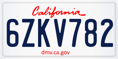 CA license plate 6ZKV782