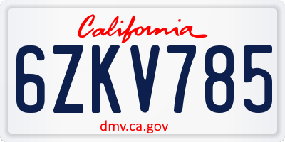 CA license plate 6ZKV785