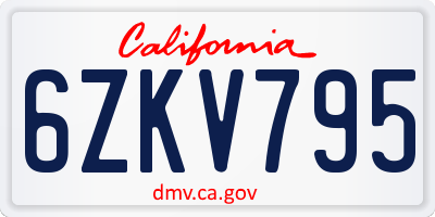 CA license plate 6ZKV795