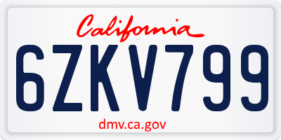 CA license plate 6ZKV799