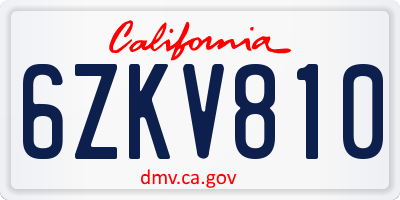 CA license plate 6ZKV810