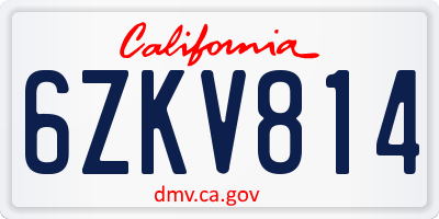 CA license plate 6ZKV814