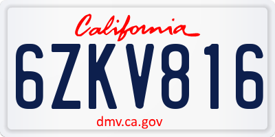 CA license plate 6ZKV816