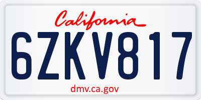 CA license plate 6ZKV817