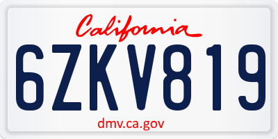 CA license plate 6ZKV819