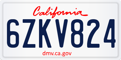 CA license plate 6ZKV824