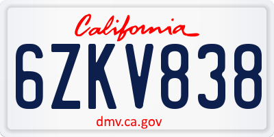 CA license plate 6ZKV838