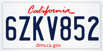 CA license plate 6ZKV852