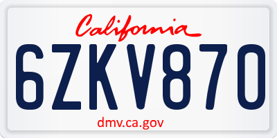 CA license plate 6ZKV870