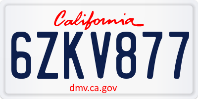 CA license plate 6ZKV877