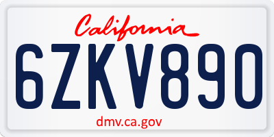 CA license plate 6ZKV890