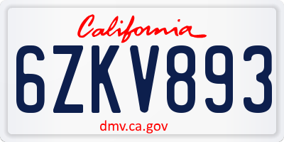 CA license plate 6ZKV893