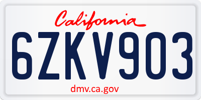 CA license plate 6ZKV903
