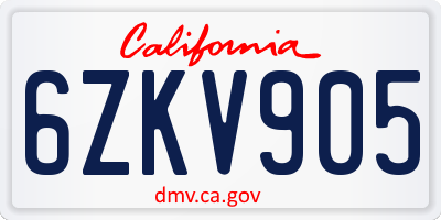 CA license plate 6ZKV905