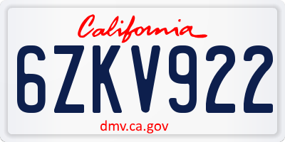CA license plate 6ZKV922