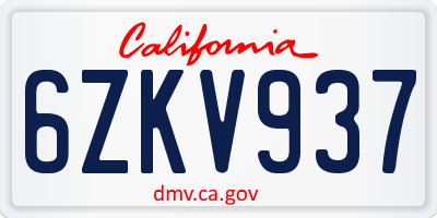 CA license plate 6ZKV937