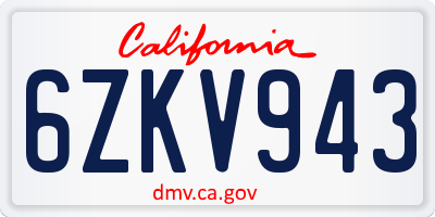 CA license plate 6ZKV943