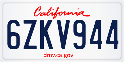 CA license plate 6ZKV944