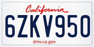 CA license plate 6ZKV950