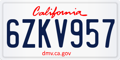 CA license plate 6ZKV957
