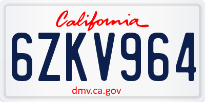 CA license plate 6ZKV964