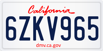 CA license plate 6ZKV965
