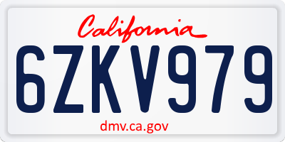 CA license plate 6ZKV979