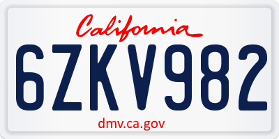 CA license plate 6ZKV982