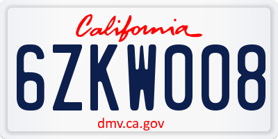 CA license plate 6ZKW008