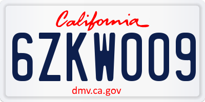 CA license plate 6ZKW009