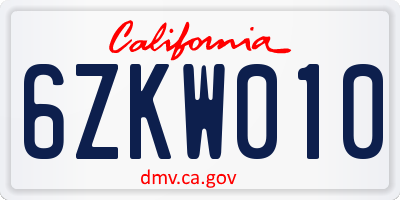 CA license plate 6ZKW010