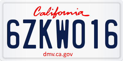 CA license plate 6ZKW016