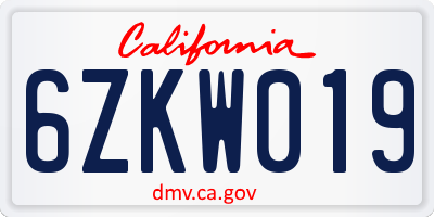 CA license plate 6ZKW019