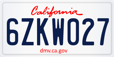 CA license plate 6ZKW027