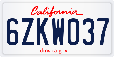 CA license plate 6ZKW037
