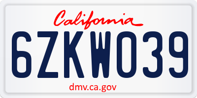 CA license plate 6ZKW039