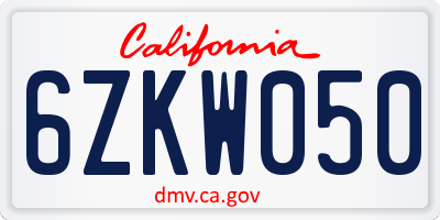 CA license plate 6ZKW050