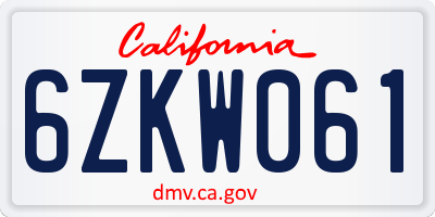 CA license plate 6ZKW061