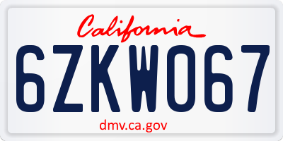 CA license plate 6ZKW067
