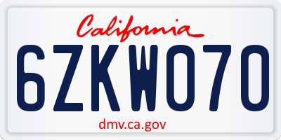 CA license plate 6ZKW070