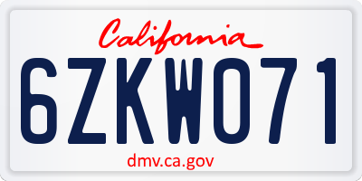 CA license plate 6ZKW071
