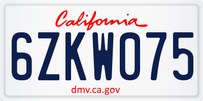 CA license plate 6ZKW075