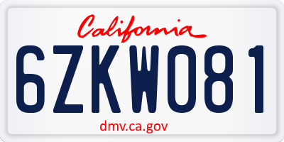 CA license plate 6ZKW081
