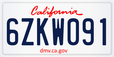 CA license plate 6ZKW091